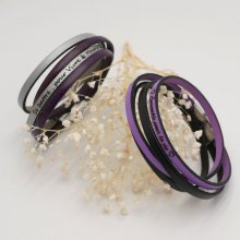 Dubbele lederen armband in duo te personaliseren door gravure