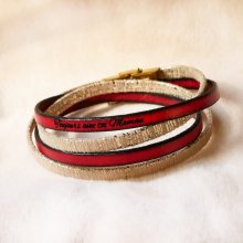 Dubbele gouden leren armband voor dames om te personaliseren door gravure