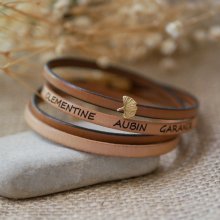 Zen lederen armband in duo van kleuren, personaliseerbaar met gouden ginkgo 