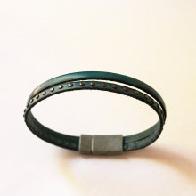 Duoarmband in blauw leer voor heren met studs