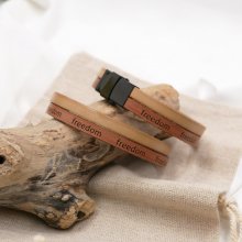 Gemengde armband van twee leer in natuurlijk beige Vrijheid graveren om te personaliseren