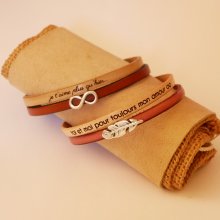 Leren duo-armband om te personaliseren met een hart, ster of oneindigheidlus