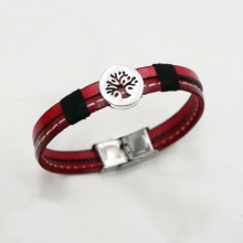 Herenarmband in duo rood leer met stiksels Aanpasbare levensboom 