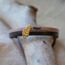 Leren duo armband en gouden tarwe oorlus, aanpasbaar, huwelijkscadeau voor vrouwen