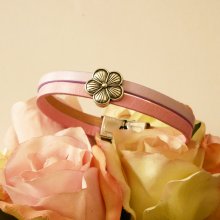 Leren duo-armband met bloemontwerp om te personaliseren 