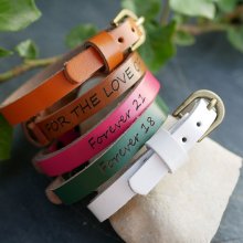Gegraveerde lederen armband enkele draai te personaliseren gemengde volwassen kind