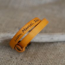Leren armband dubbele tour camel Gegraveerd gemengd