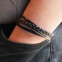 Mannenarmband met meerdere leren manchetten