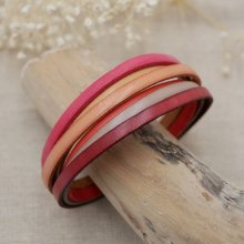 Multi-leren damesarmband in manchet Rood, Perzik, Koraal, Beige