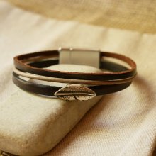 Heren armband manchet trio van vintage bruin leer