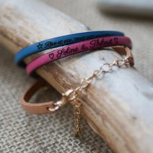 Lederen armband voor vrouwen te personaliseren door gravure met gouden ketting