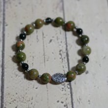 Langwerpige stalen kralenarmband met unakiet natuursteen kralen 
